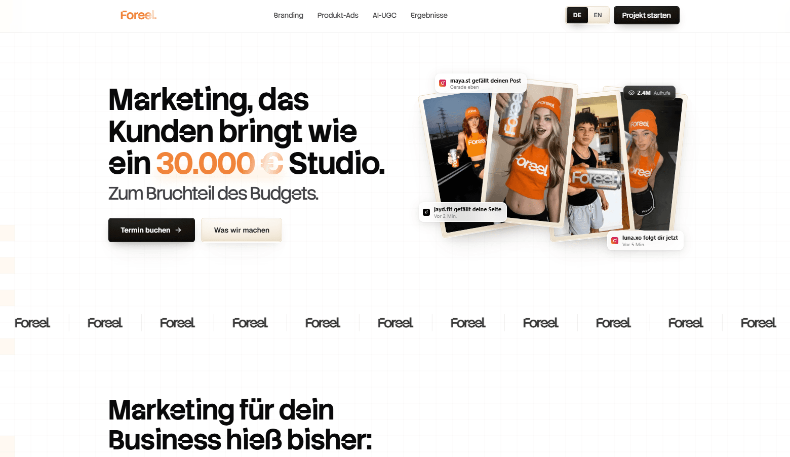 Foreel Website Hero und Messaging